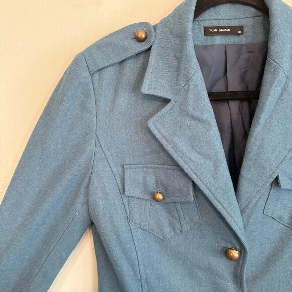 Yumi Mazao Jacket Womens 38 M Wool Career Military Business 2 Button Blazer Blue - Picture 5 of 10